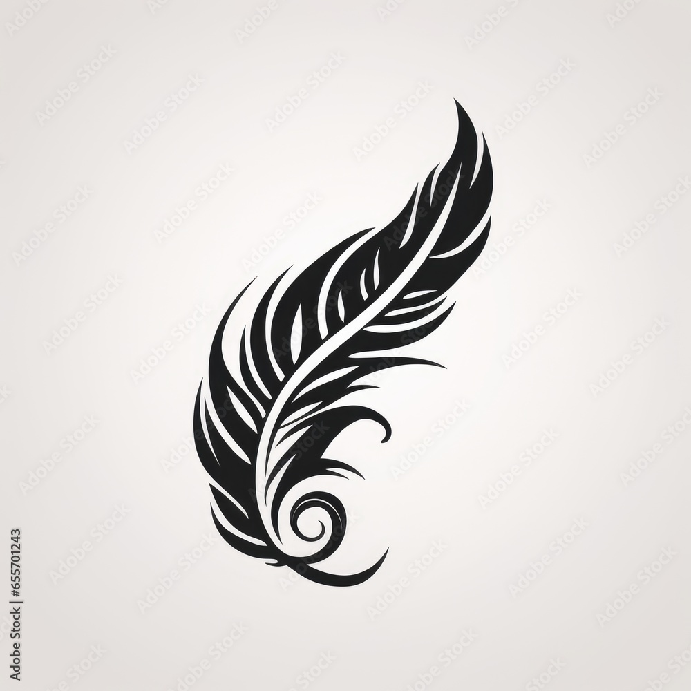 Obraz premium Hand drawn feathers, black and white, AI generated Image