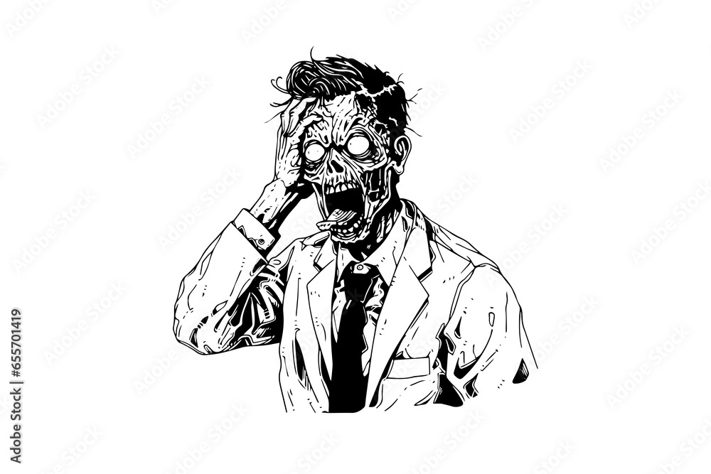 Zombie office worker hand drawn ink sketch. Engraved style vector illustration Zombie office worker hand drawn ink sketch. Engraved style vector illustration