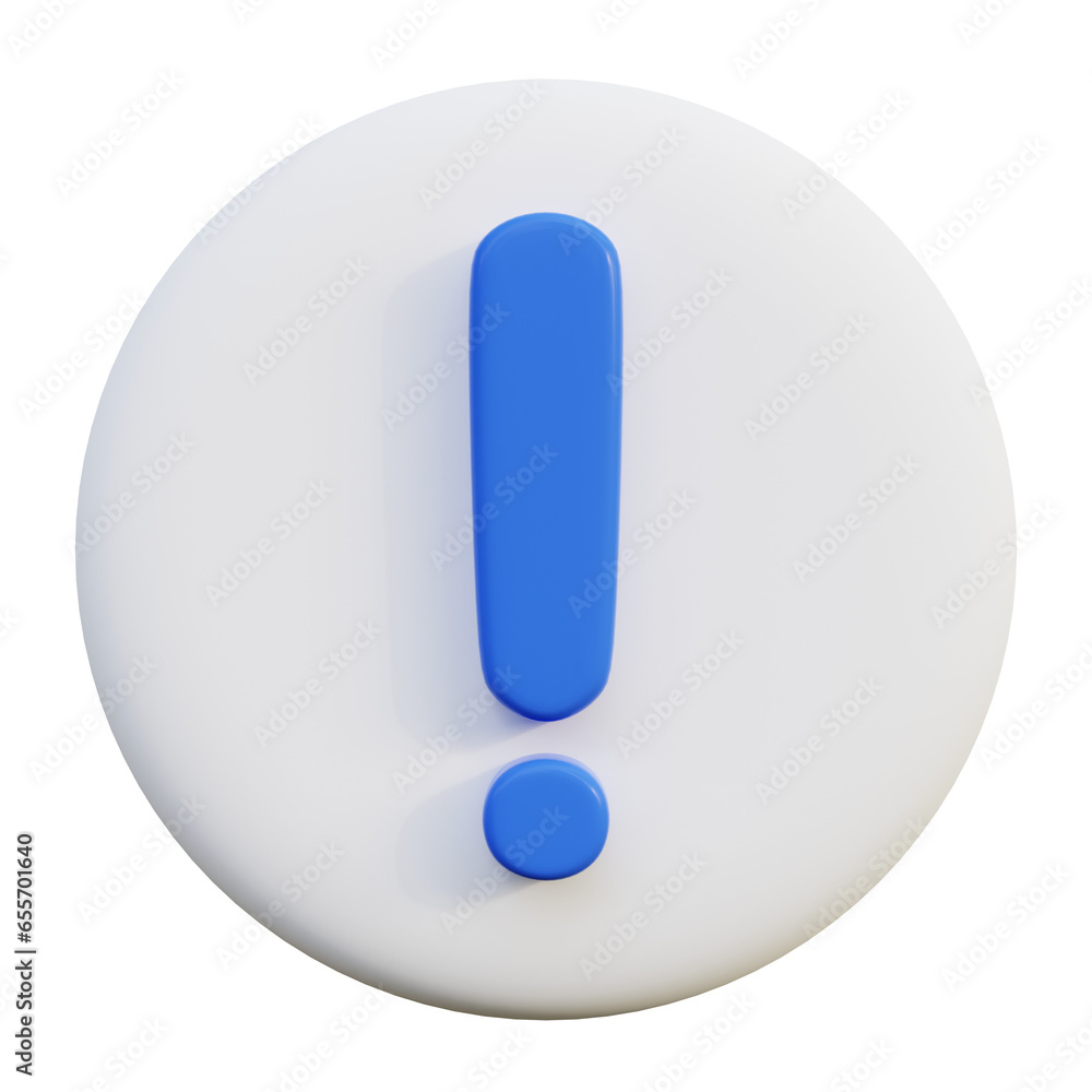 Warning Exclamation Mark 3D Icon on white circle. Warning Exclamation Mark 3D Icon on white circle.