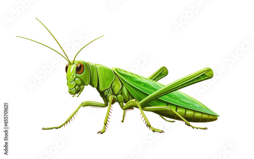 beautify Green Grasshopper Isolated on White Transparent Background.