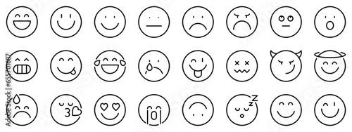 Icon set about emoji. Line icons on transparent background with editable stroke.