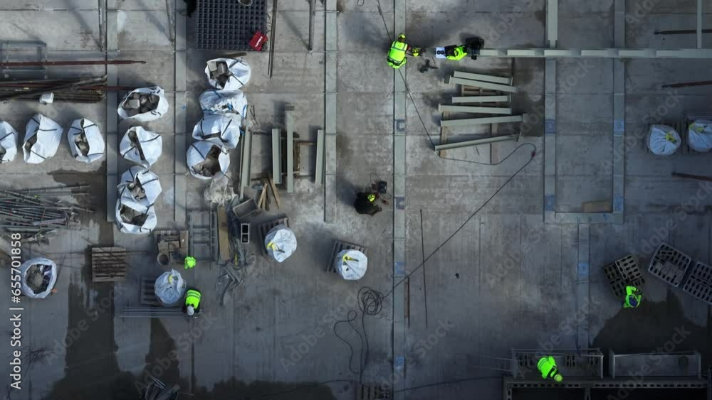 Top-down aerial shot of the building under construction. Top-down aerial shot of the building under construction.