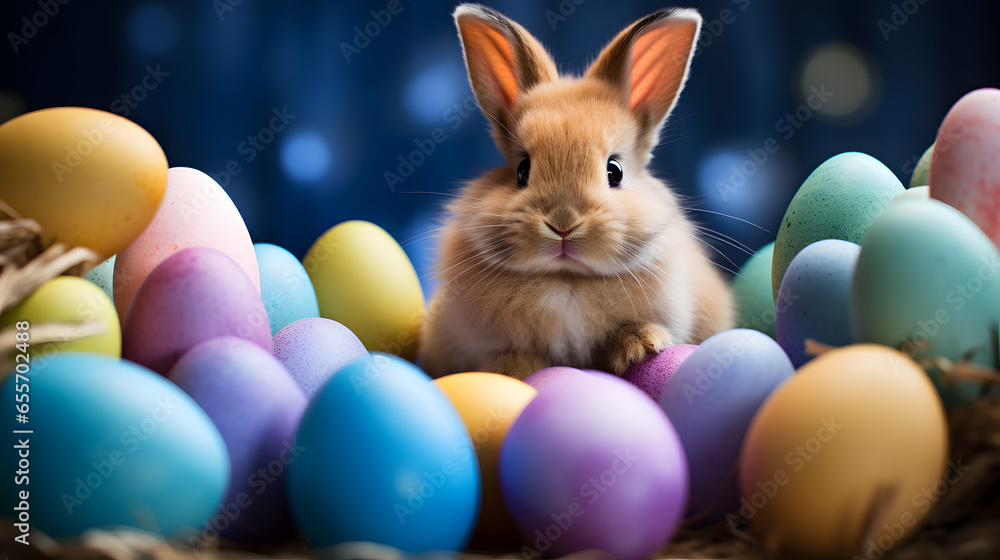 Easter Bunny with Colorful Easter Eggs