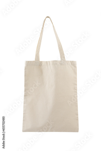Fabric cotton, linen shopping sack, tote bag isolated on white, transparent background, PNG. Reusable white grocery shopping bag, mockup, template for design, copy space. Eco friendly, zero waste