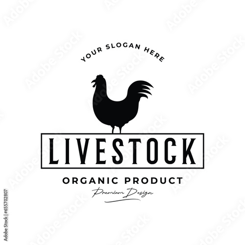 Retro vintage organic chicken farm logo template design. Inspired by animal farming.