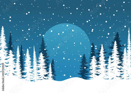Christmas background with a snowy tree landscape