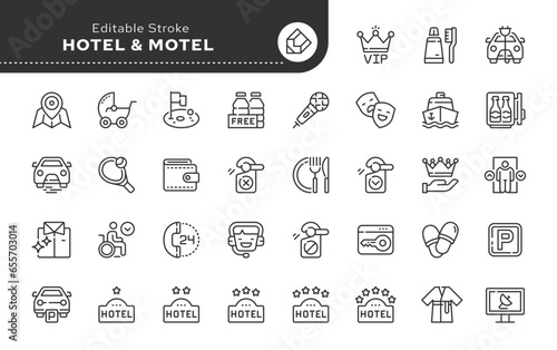 Hotel, business, vacation and travel.. Line icon set. Web icons in linear style for mobile application and web site. Outline pictogram.