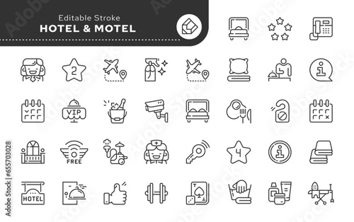 Hotel, business, vacation and travel.. Line icon set. Web icons in linear style for mobile application and web site. Outline pictogram.