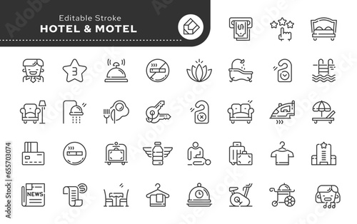Hotel, business, vacation and travel.. Line icon set. Web icons in linear style for mobile application and web site. Outline pictogram.