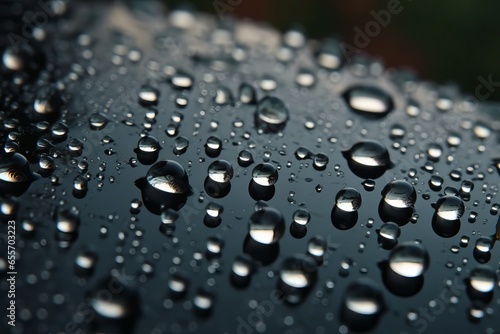 Macro shot capturing the intricate details of raindrops on a leaf, highlighting nature's beauty and complexity.