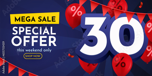 30 percent Off. Discount creative composition. Mega Sale.