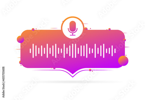 A voice message. Flat, color, microphone in a circle, voice message waves, voice message, microphone icon. Vector icon
