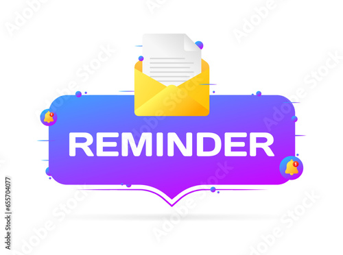 Reminder sign. Flat, purple, reminder sign, envelope icon, reminder sign. Vector icon