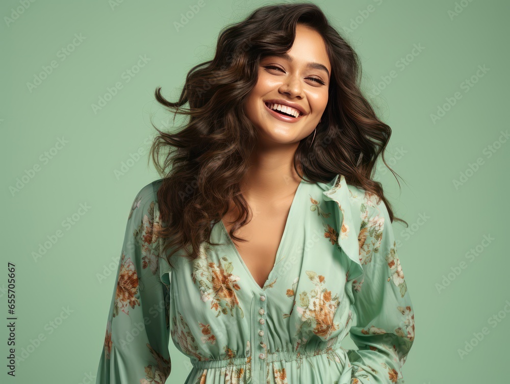 Indian Girl in Floral Print Sundress for Summer Brand Photoshoot Indian Girl in Floral Print Sundress for Summer Brand Photoshoot