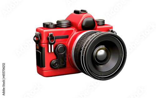 Attractive Red Digital Camera Isolated on White Transparent Background.
