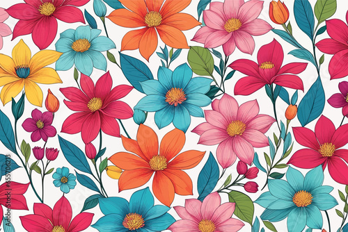 seamless pattern with flowers seamless pattern with flowers seamless pattern of bright colored flowers and leaves on a white background