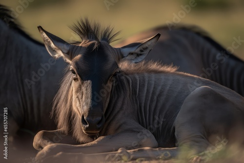 Zebras resting peacefully in a grassy field