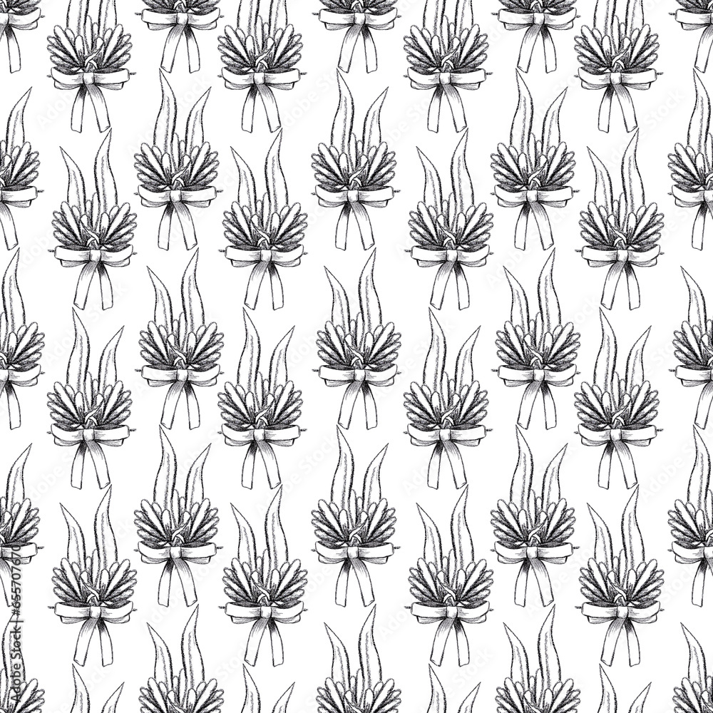 Hand drawn black pencil lavender flowers seamless pattern isolated on white background. Can be used for textile, fabric, gift-wrapping and other printed products.