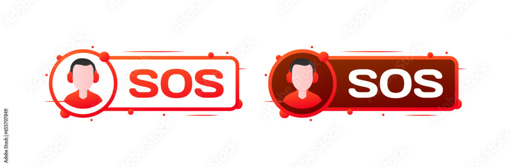 SOS support button. Flat, red, SOS button, SOS support button. Vector icons SOS support button. Flat, red, SOS button, SOS support button. Vector icons
