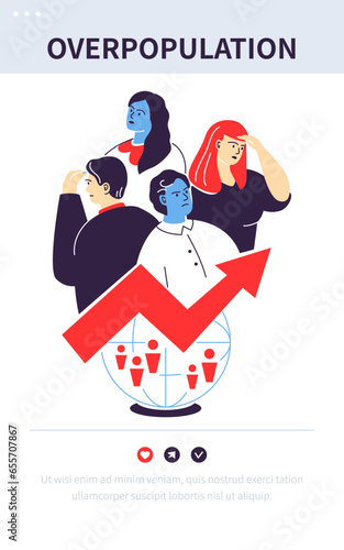 Problem of overpopulation - colorful flat design style banner