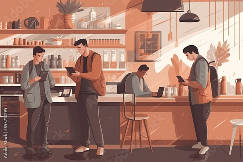 Male customers making cashless payments in cashless payments on their smartphones