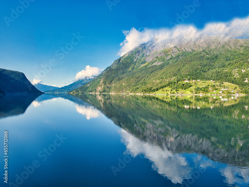 reflection on norwegian fjord