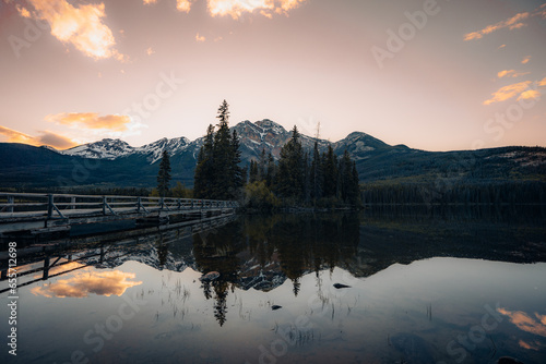 Pyramid Lake and Pyramid Island in Jasper National Park, Alberta, Canada