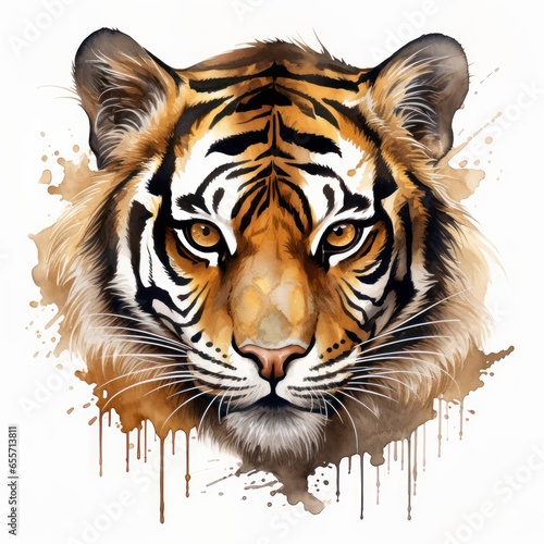 Captivating Golden and Black Tiger Watercolor Clipart Highlighting Beauty of Tiger s Eyes and Fur
