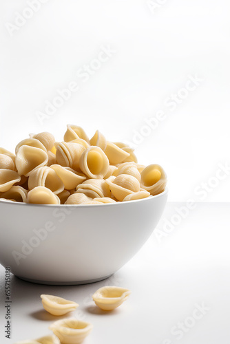 Orecchiette pasta in a bowl isolated on white background as package design element. photo