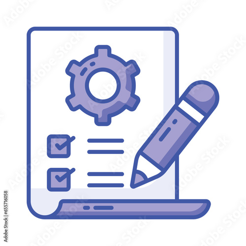 Checklist with cogwheel and pencil showing concept icon of work planning, technical configuration