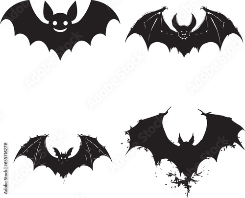 Black silhouettes of bats set isolated on white background halloween silhouette icon set 