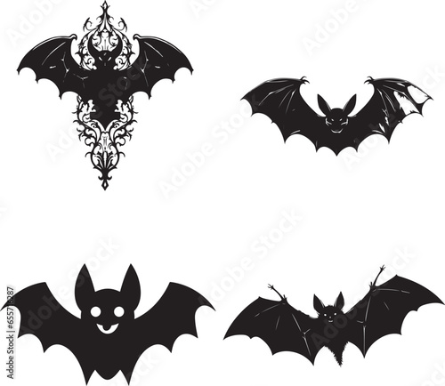 Black silhouettes of bats set isolated on white background halloween silhouette icon set 