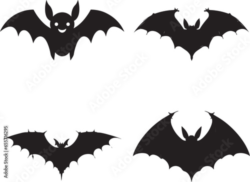 Black silhouettes of bats set isolated on white background halloween silhouette icon set 