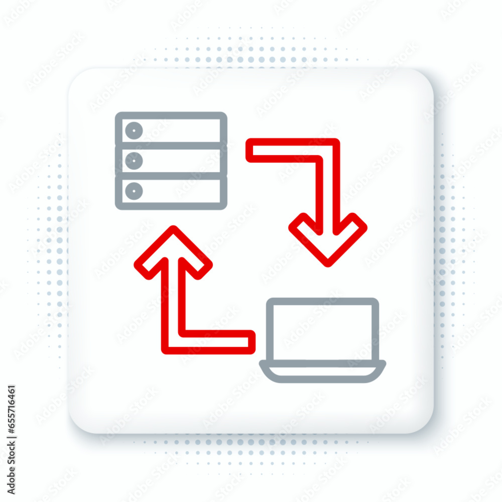 Line Online working icon isolated on white background. Freelancer man working on laptop at his house. Remote work. Distant job concept. Colorful outline concept. Vector