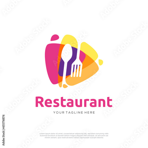 Colorful restaurant healthy food logo design inspiration