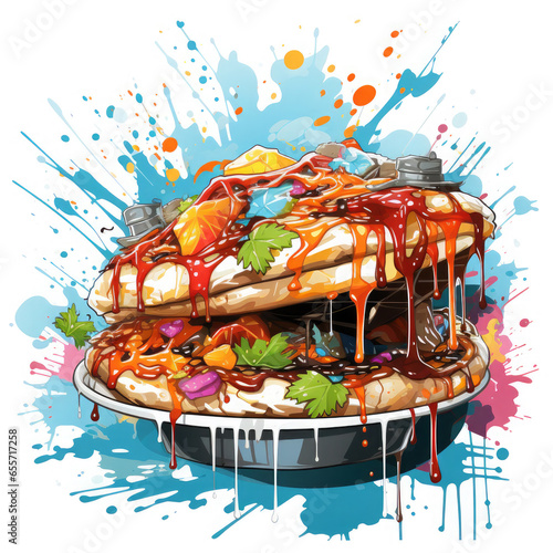 Watercolor pizza Illustration  Generative Ai