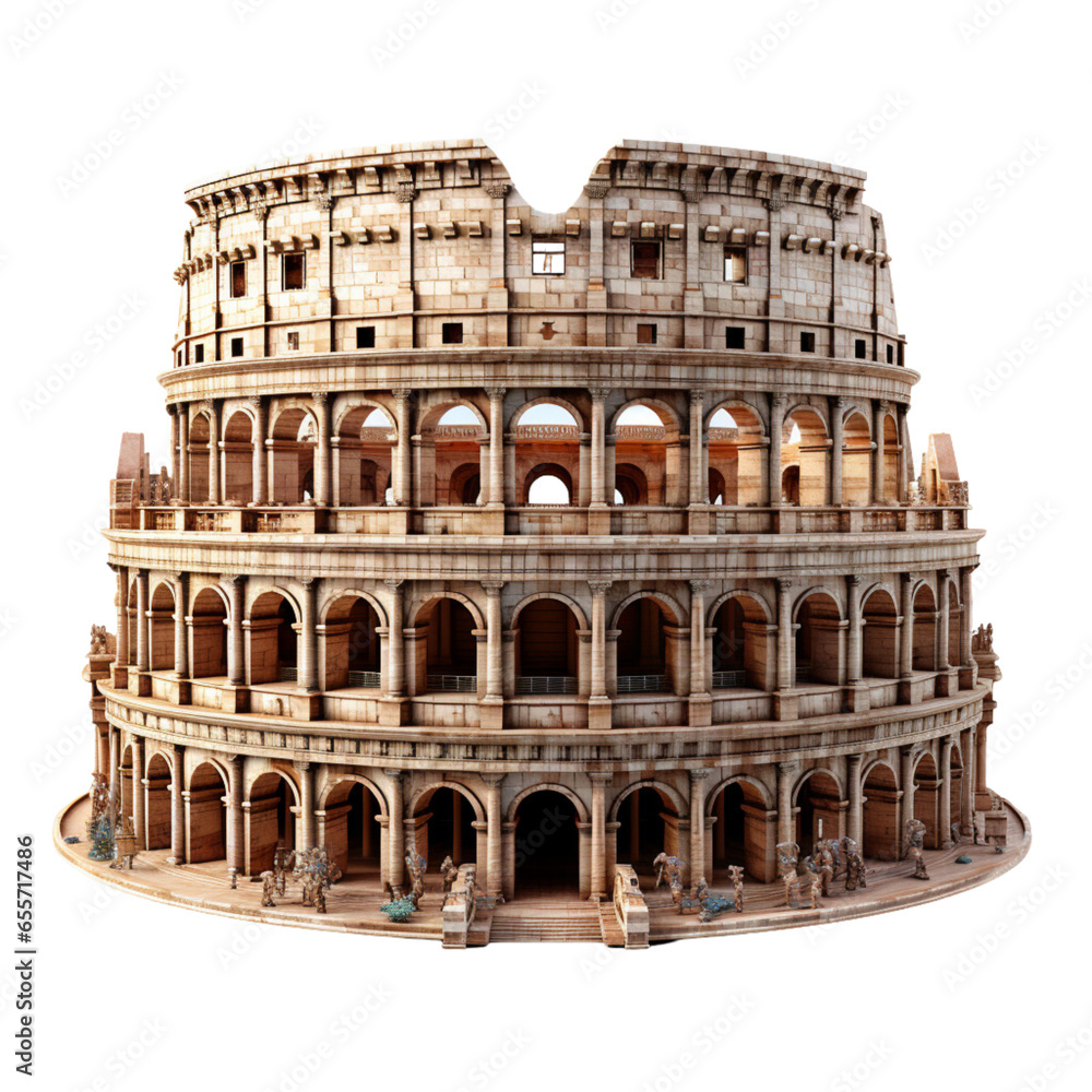 3D rendering of an ancient Roman coliseum 
PNG Cutout, Generative AI.png
