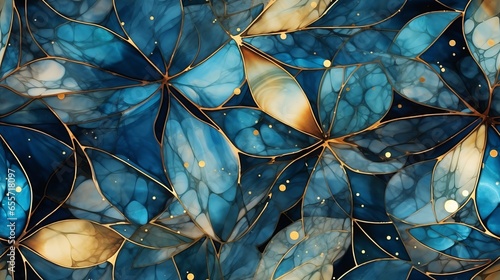 abstrato perfeito, tinta alcoólica, azul e dourado, estilo marmore - Generative AI photo