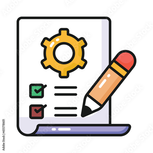 Checklist with cogwheel and pencil showing concept icon of work planning, technical configuration