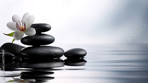 Tranquil spa pebble aquatic imagery in a minimalistic approach  artistic arrangement and ambiance  background with copy space