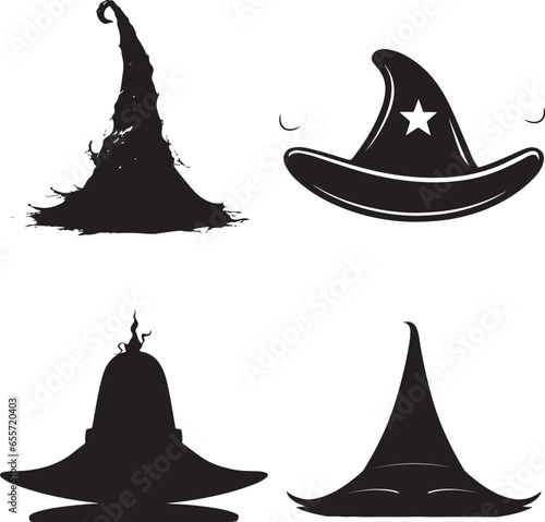 Halloween vector set of witch hats 