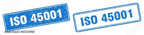 iso 45001 stamp set. iso 45001 square grunge sign