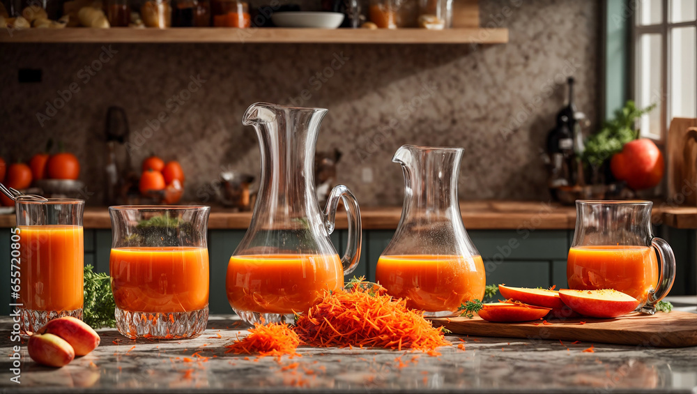 Fresh carrot juice in the kitchen Fresh carrot juice in the kitchen