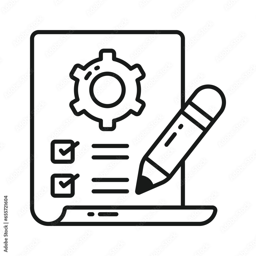 Checklist with cogwheel and pencil showing concept icon of work planning, technical configuration Checklist with cogwheel and pencil showing concept icon of work planning, technical configuration