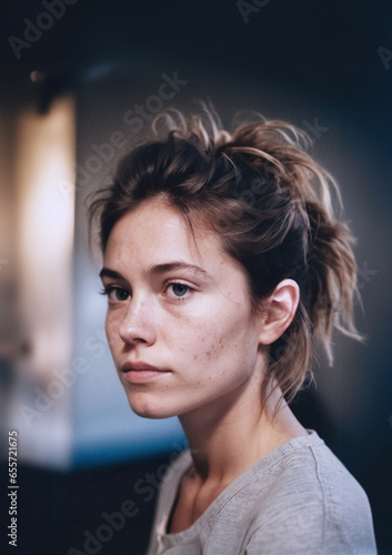 ritratto primo piano con volto di giovane donna dai capelli mossi, luce naturale, sguardo verso l'osservatore © divgradcurl