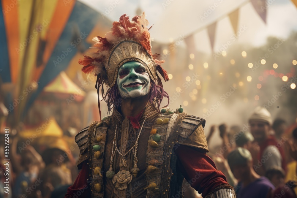A picture of a man wearing a costume with a mask and feathers. This image can be used for costume parties or theatrical performances. A picture of a man wearing a costume with a mask and feathers. This image can be used for costume parties or theatrical performances.