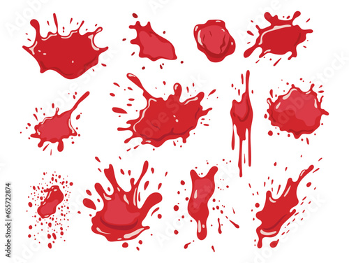 Set of different splattered blood stains.