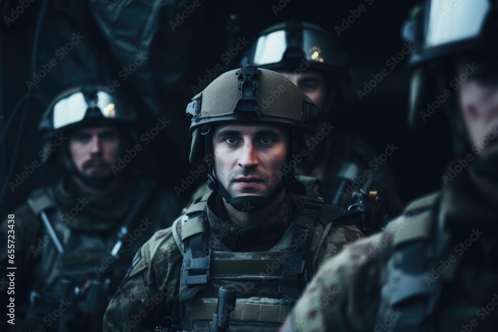 A group of soldiers standing next to each other. This image can be used to depict camaraderie, teamwork, military service, or a military-themed event. A group of soldiers standing next to each other. This image can be used to depict camaraderie, teamwork, military service, or a military-themed event.