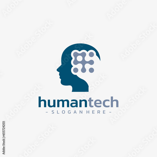 Human tech logo design vector. Smart people symbol template.