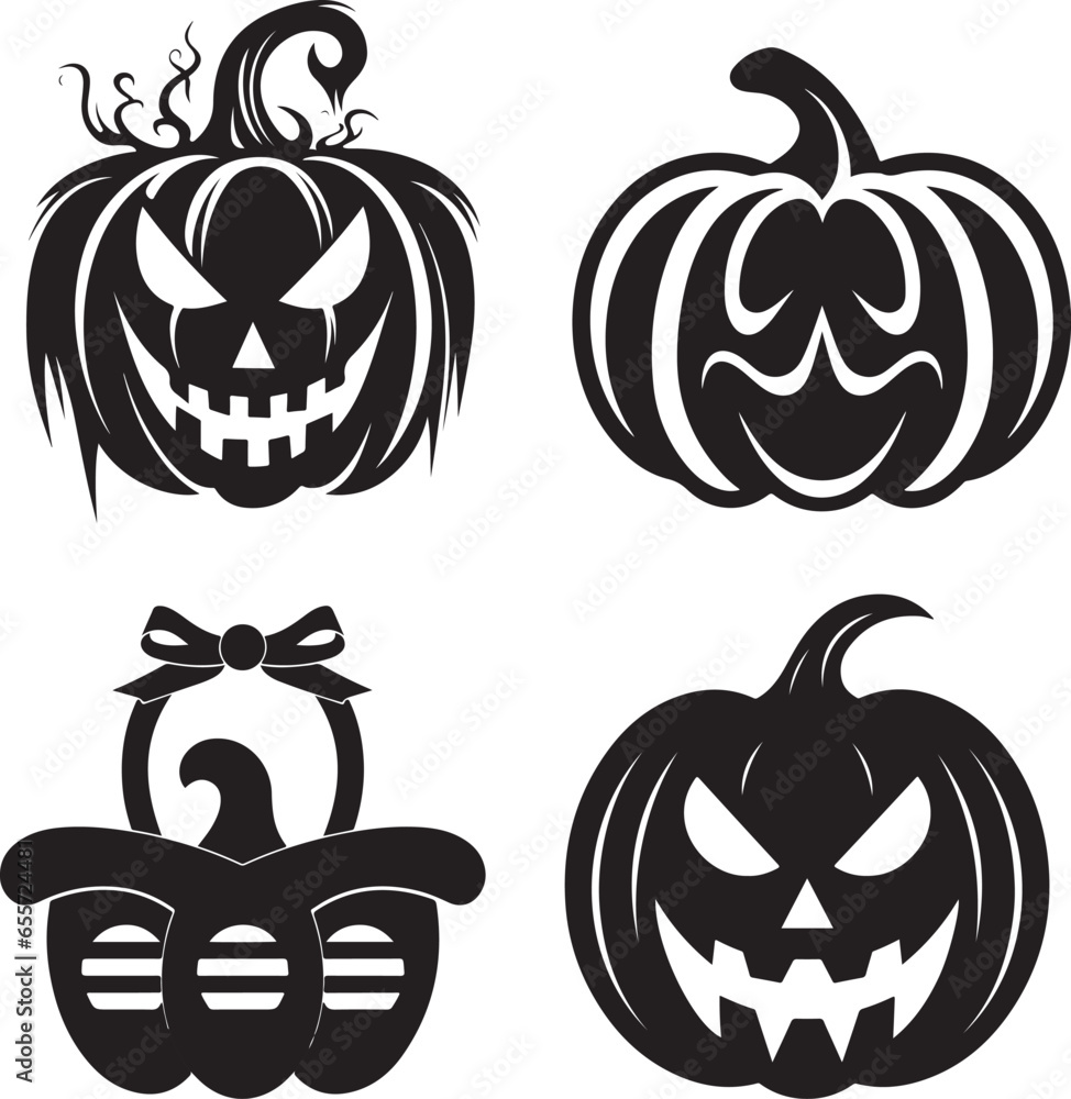 Obraz premium vector Set of pumpkins Happy Halloween pumpkin silhouette collection Halloween decorations. pumpkin faces elements 